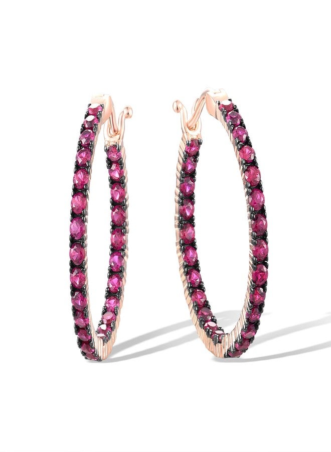 Santuzza 925 Sterling Silver Post Lightweight Hoop Earrings 2.29 CT Created Ruby Cuff Pierced Earring (Rose Gold Plated) - Image 1