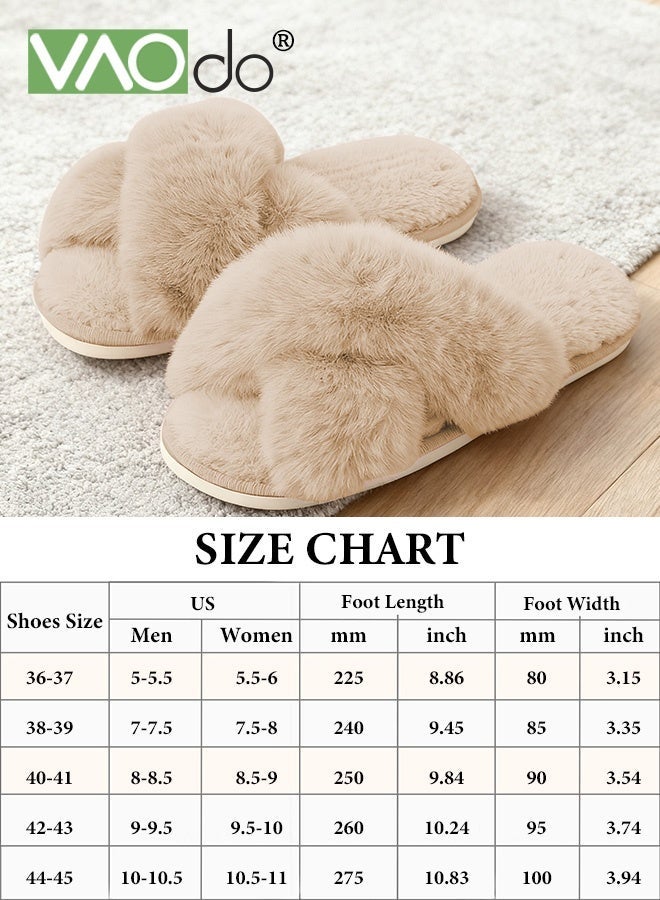 VAOdo Womens Fuzzy Memory Foam Slippers Cross Band Cozy Plush Home Slippers Fluffy Furry Open Toe House Shoes Indoor Outdoor Slide Slipper Browm - Image 3