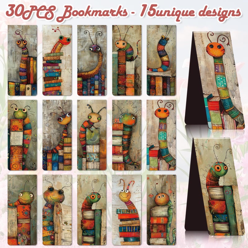 Wxiben Funny Bookworms Magnetic Bookmark Gift - Wxiben 30 Pcs Book Lover Bookmarks Magnets Bookish Book Marks Cute Insects Page Magnets Marker Clip Gift for Women Men Students Teacher Teens Reading - Image 3