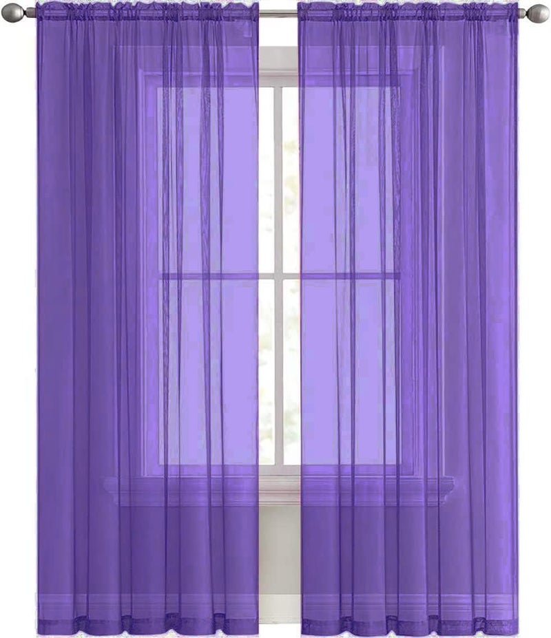SpaceDresser Sheer Voile Window Treatment Rod Pocket Curtain Panels for Kitchen Bedroom Living Room Drapes Sunlight Filtering Privacy Semi Home Decor Assorted (Purple, 52 W x 84 L) - Image 2