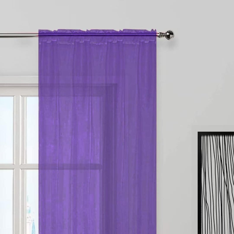 SpaceDresser Sheer Voile Window Treatment Rod Pocket Curtain Panels for Kitchen Bedroom Living Room Drapes Sunlight Filtering Privacy Semi Home Decor Assorted (Purple, 52 W x 84 L) - Image 4
