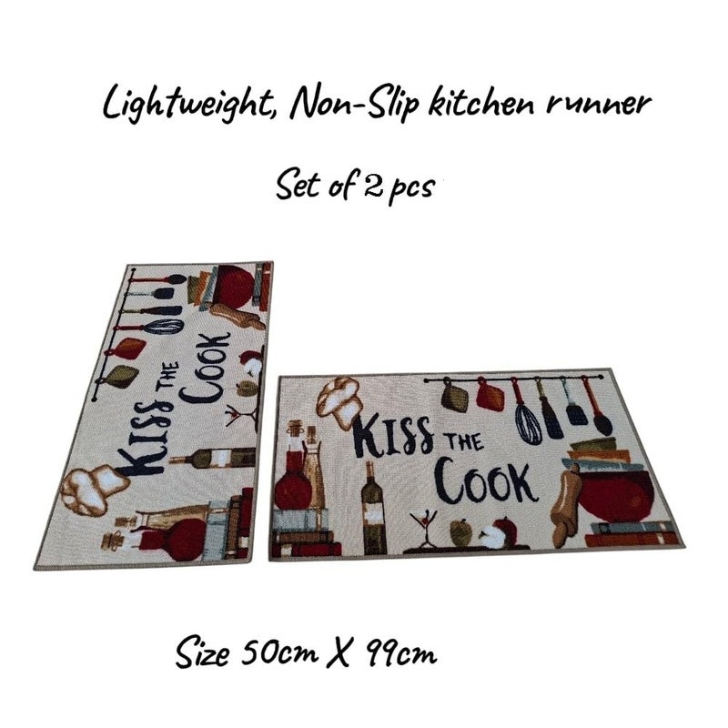 Lightweight, Kitchen Non-Slip Rug Runner set of 2Pcs (size 50cm * 99cm) Kiss the cook - Image 4