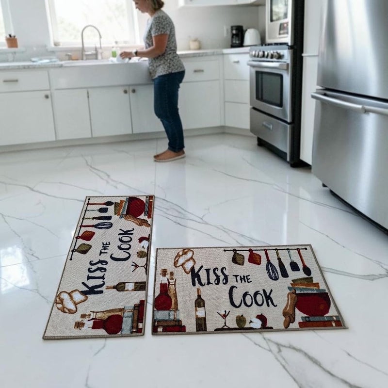 Lightweight, Kitchen Non-Slip Rug Runner set of 2Pcs (size 50cm * 99cm) Kiss the cook - Image 2