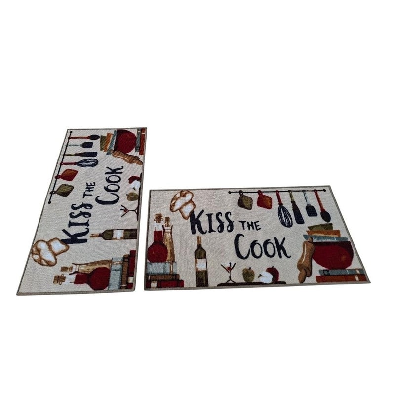 Lightweight, Kitchen Non-Slip Rug Runner set of 2Pcs (size 50cm * 99cm) Kiss the cook - Image 1