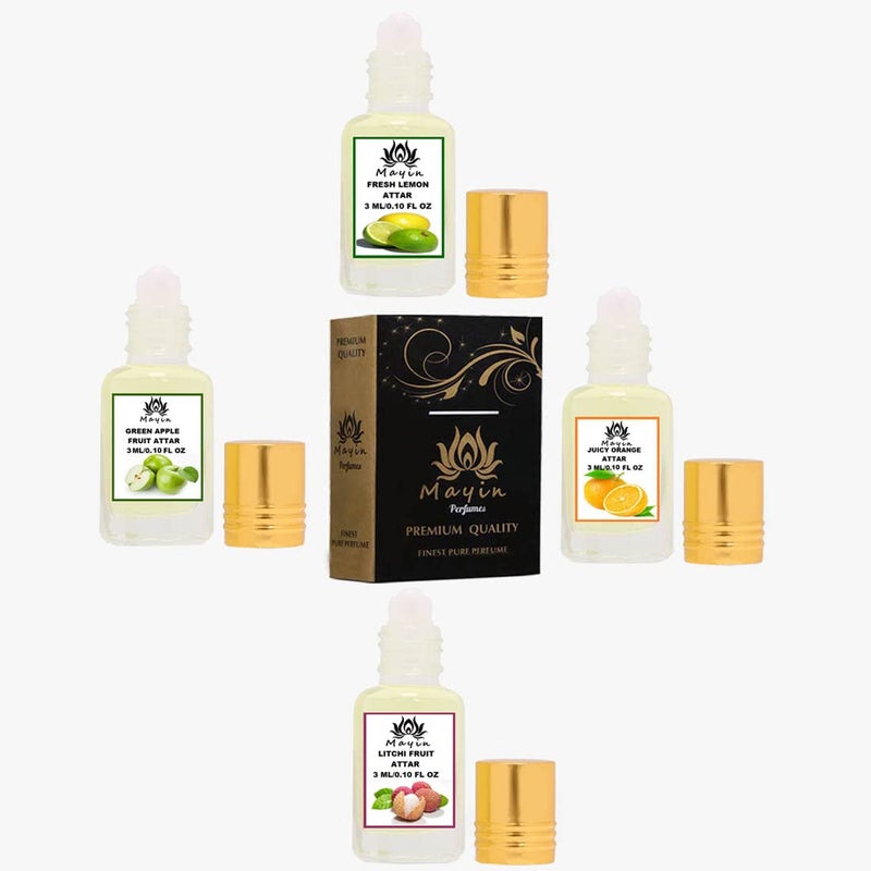 Mayin Fresh Lemon Green Apple Juicy Orange Litchi Fruit Natural ItraAttarPerfume Attar Gift PackAttar ComboCombo Pack For Men and Women 12ml Pack Of 4 - Image 4