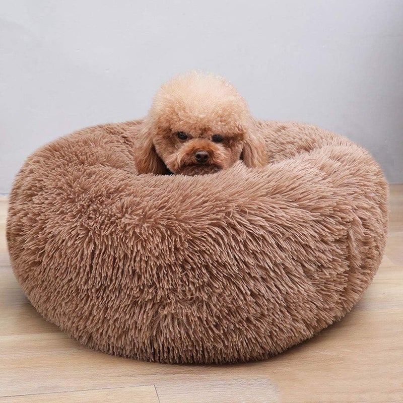 Modern Soft Plush Round Pet Bed for Cats or Small Dogs, Mini Medium Sized Dog Cat Bed Self Warming Autumn Winter Indoor Snooze Sleeping Cozy Kitty Teddy Kennel (M(23.6”Dx7.9 H), Coffee) - Image 2
