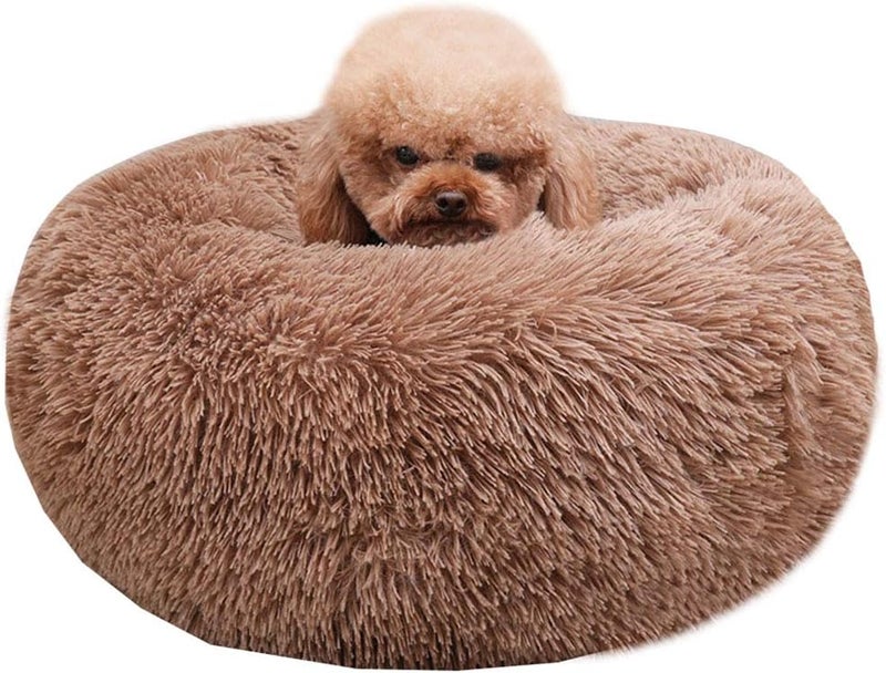 Modern Soft Plush Round Pet Bed for Cats or Small Dogs, Mini Medium Sized Dog Cat Bed Self Warming Autumn Winter Indoor Snooze Sleeping Cozy Kitty Teddy Kennel (M(23.6”Dx7.9 H), Coffee) - Image 1