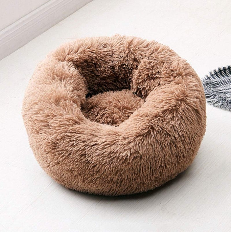 Modern Soft Plush Round Pet Bed for Cats or Small Dogs, Mini Medium Sized Dog Cat Bed Self Warming Autumn Winter Indoor Snooze Sleeping Cozy Kitty Teddy Kennel (M(23.6”Dx7.9 H), Coffee) - Image 5