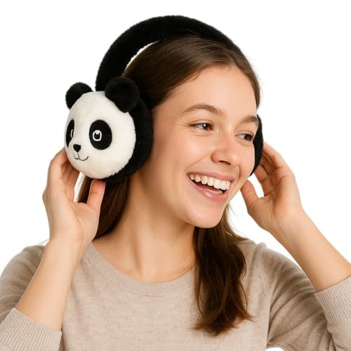 RR DESIGN Plush Panda Earmuffs, Winter Ear Warmers for Outdoor Activities, Super Soft and Warm, for boys and Girls - Image 1