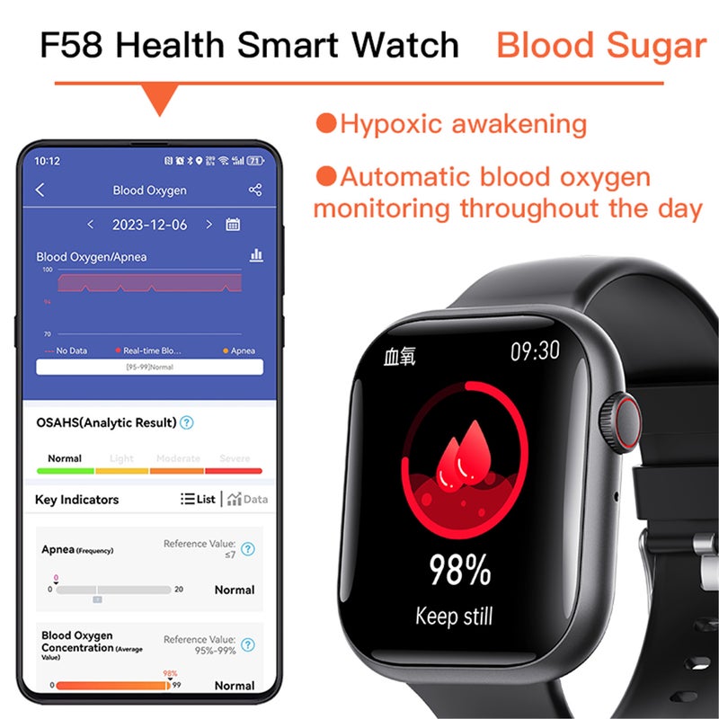 F58 Men's Women's Health Smartwatch, with 53 sports modes, a 2.1-inch full touch screen health monitor, blood sugar/blood pressure/heart rate/uric acid/blood oxygen/sleep/body temperature/HRV - Image 4