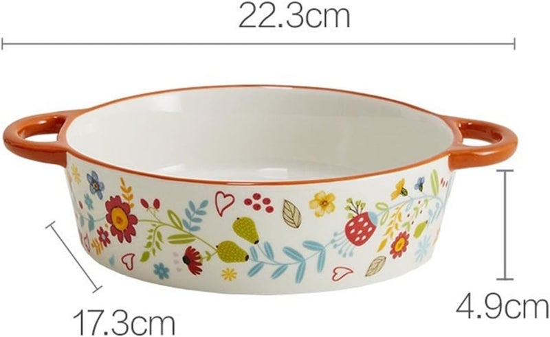 Baking Dish Double Ear Ceramic Baking Dish Rustic Style Cheese Baking Dish Microwave Oven Special Bowl Large Oven Dish - Image 2