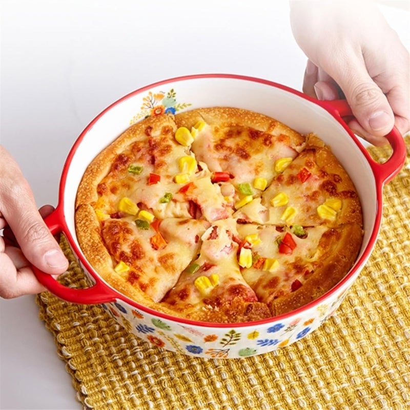 Baking Dish Double Ear Ceramic Baking Dish Rustic Style Cheese Baking Dish Microwave Oven Special Bowl Large Oven Dish - Image 5