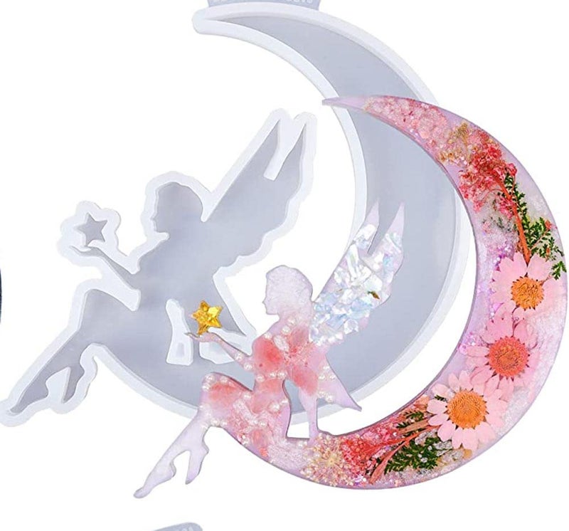 SNOOGG Pack 2 Crescents Mold, Silicone Epoxy Resin Casting Molds of Moon Fairy for DIY Lovers - Image 1