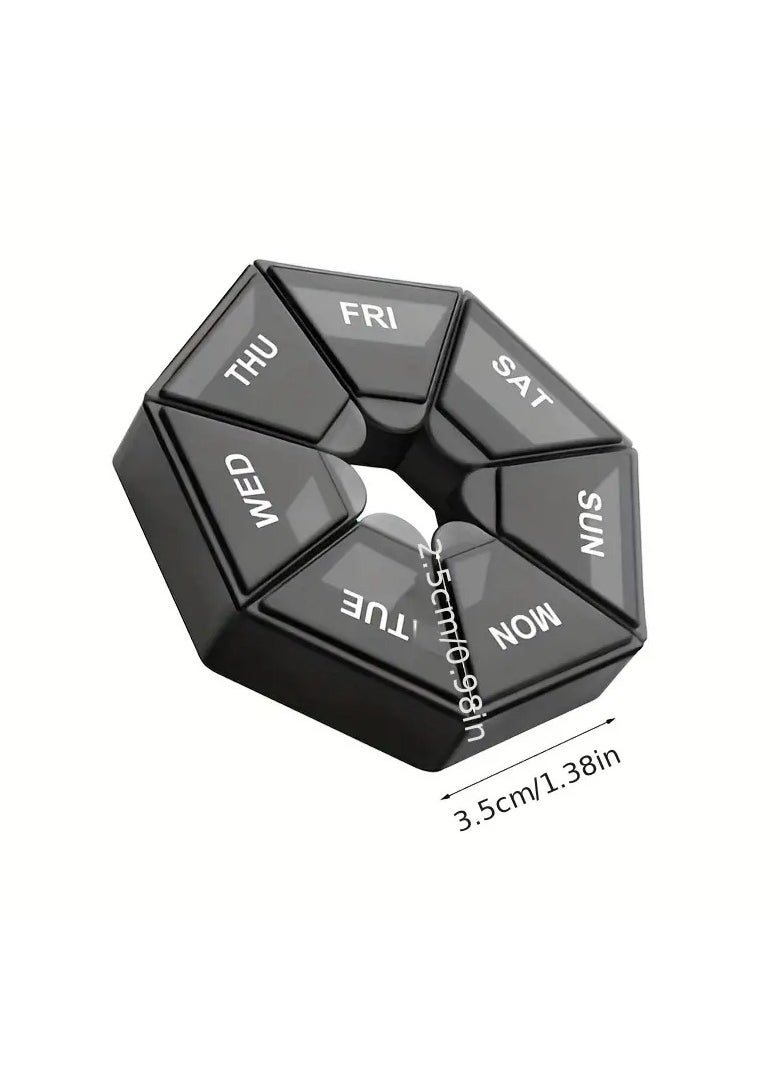 Generic 1pc 7 Days Pill Storage Box, Mini Travel Portable Medicines Dispenser Box, Multifunction Plastic Seven Compartment Sealer Box-Black  - Image 3