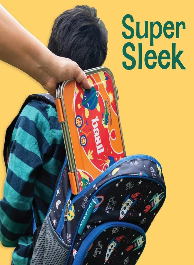 Basil Bento Box - 900 ml 3-Compartment Stainless Steel Lunch Box for Kids | Leak-Proof Tiffin for School | Aqua Mist - Image 4