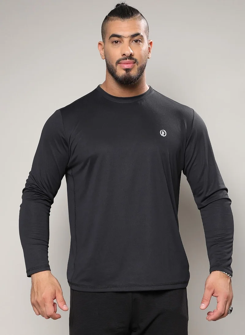 Instafab Plus Men's Solid Black Regular Fit Activewear T-Shirt