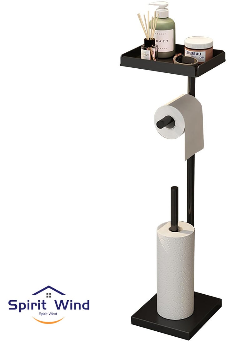 Toilet Paper Holder, Free Standing Toilet Roll Holder for 3-4 Rolls with Heavy Base, Tissue Paper Roll Dispenser Storage with Tray for Bathroom - Image 1