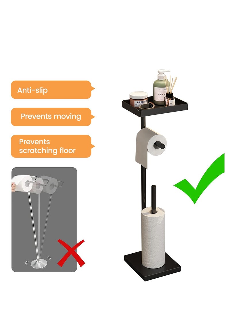 Toilet Paper Holder, Free Standing Toilet Roll Holder for 3-4 Rolls with Heavy Base, Tissue Paper Roll Dispenser Storage with Tray for Bathroom - Image 3