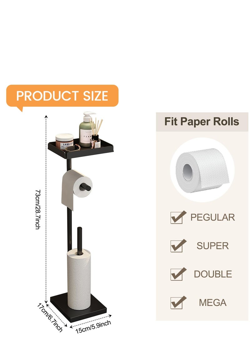 Toilet Paper Holder, Free Standing Toilet Roll Holder for 3-4 Rolls with Heavy Base, Tissue Paper Roll Dispenser Storage with Tray for Bathroom - Image 2