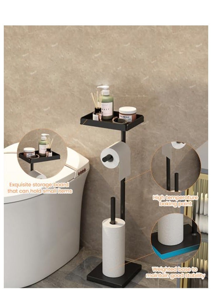 Toilet Paper Holder, Free Standing Toilet Roll Holder for 3-4 Rolls with Heavy Base, Tissue Paper Roll Dispenser Storage with Tray for Bathroom - Image 4