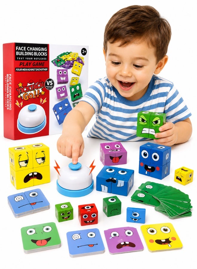 TOY GARDEN Face Changing Expression Matching Cubes Game – Wooden Montessori Puzzle Toy for Kids Ages 3+, Educational STEM Board Game for Boys & Girls - Image 1