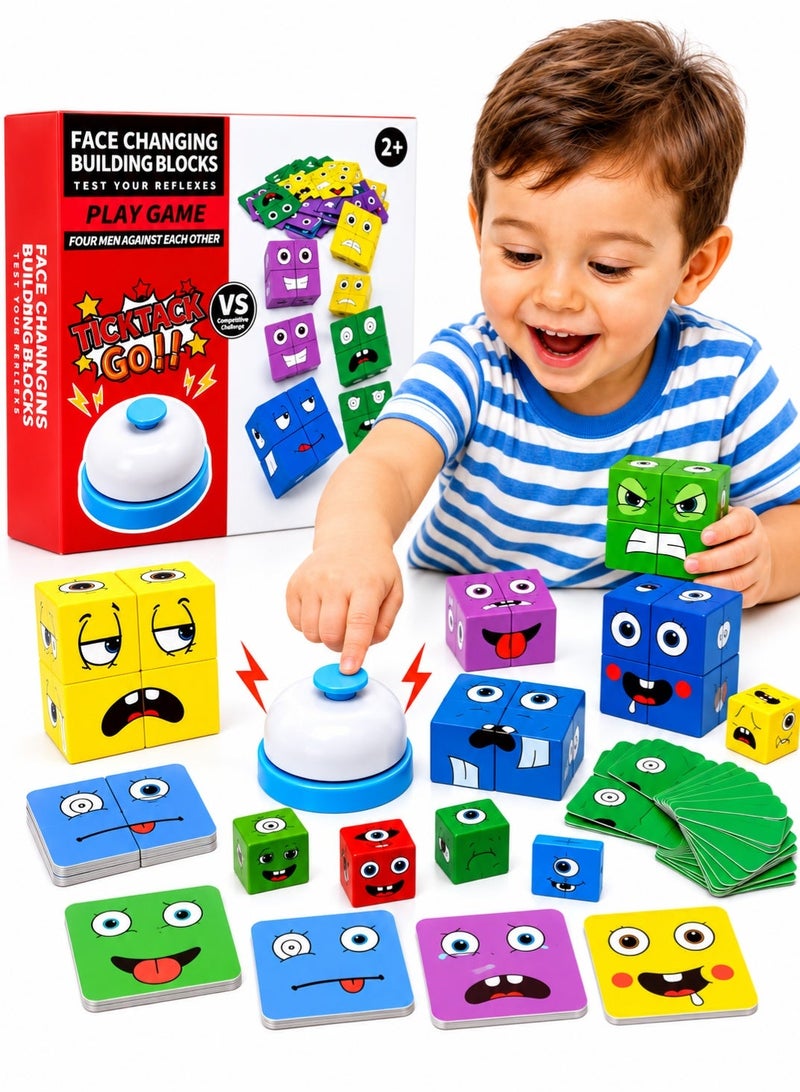 TOY GARDEN Face Changing Expression Matching Cubes Game – Wooden Montessori Puzzle Toy for Kids Ages 2+, Educational STEM Board Game for Boys & Girls - Image 1