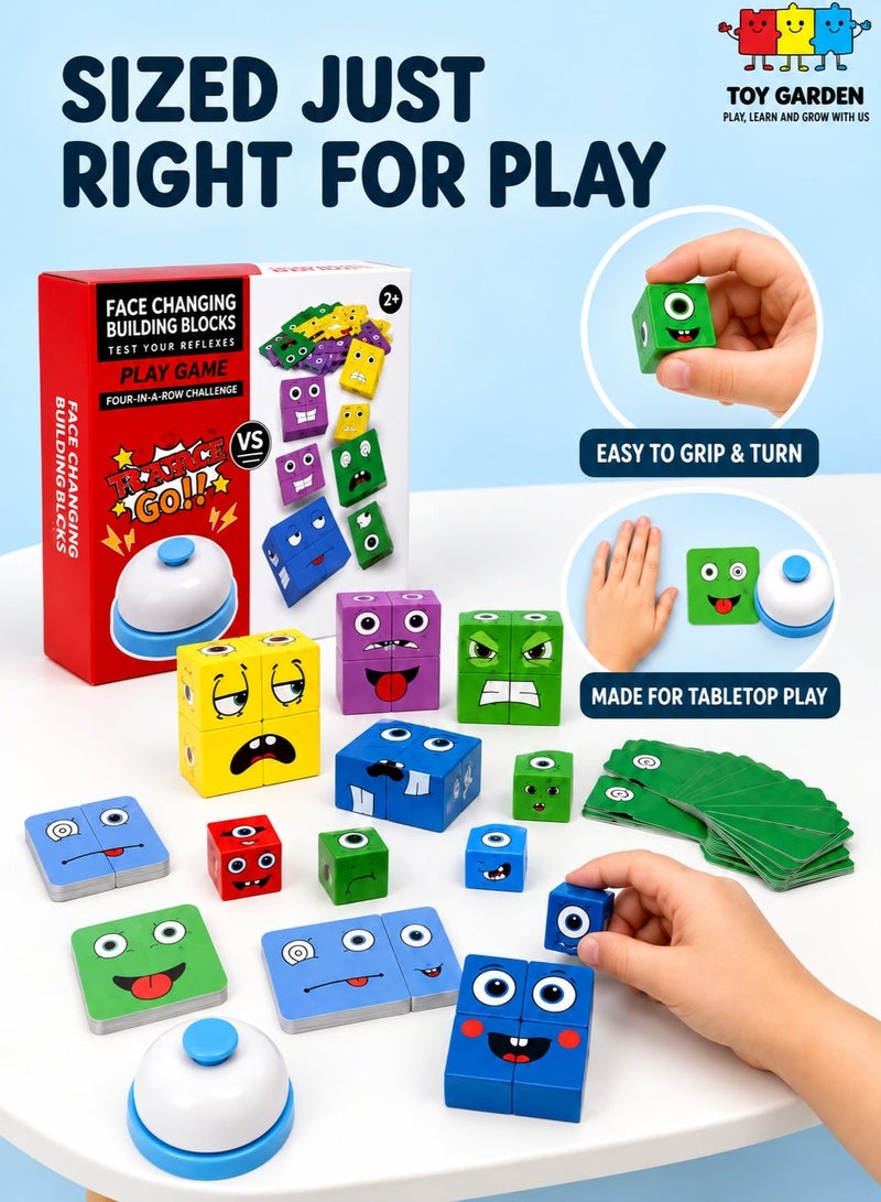 TOY GARDEN Face Changing Expression Matching Cubes Game – Wooden Montessori Puzzle Toy for Kids Ages 2+, Educational STEM Board Game for Boys & Girls - Image 5