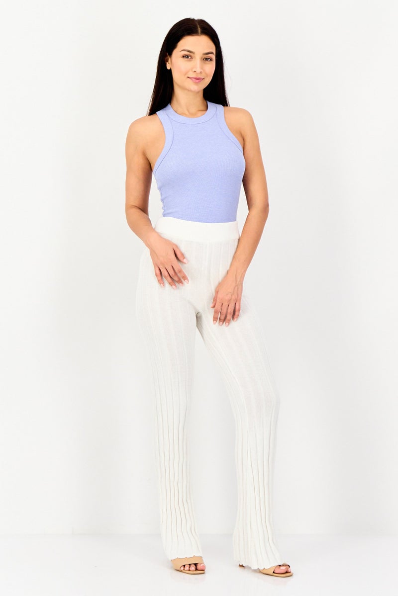 FOREVER 21 سروال نسائي عريض القصة بتصميم منسوج، أبيض - Image 4