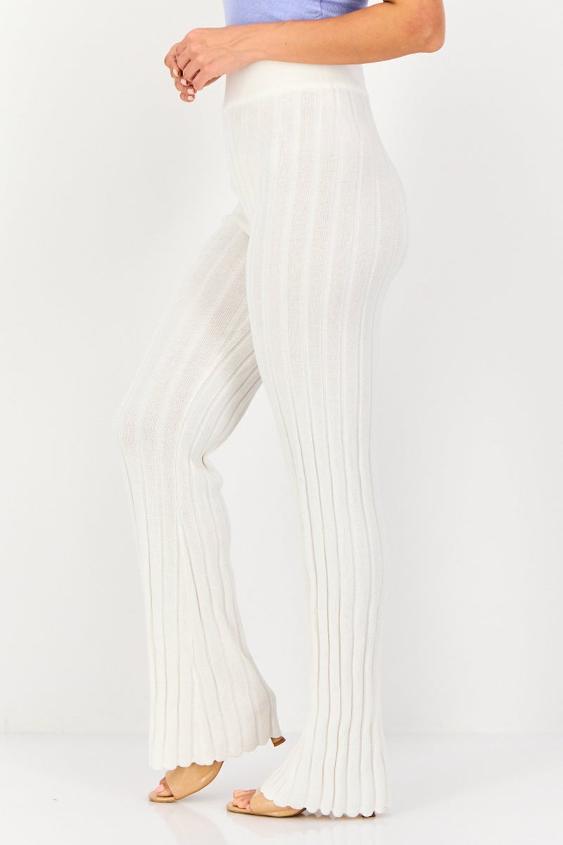 FOREVER 21 سروال نسائي عريض القصة بتصميم منسوج، أبيض - Image 3