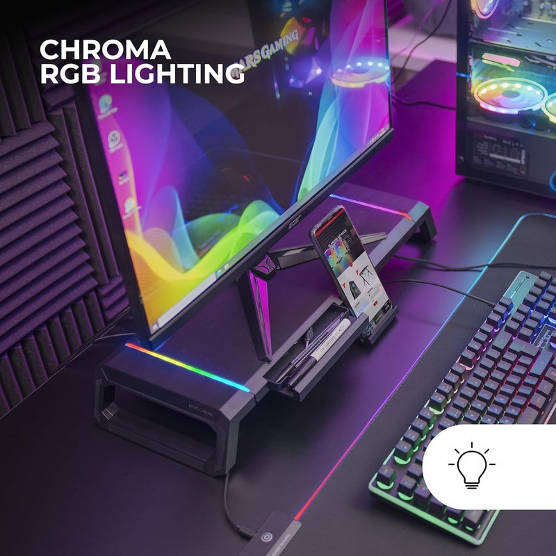 MARS GAMING MARSGAMING MGS-ONE Black, Stand Monitor Chroma RGB, Adjustable Size, Stand Smartphone & Tablet, Front USB 2.0 - Image 2