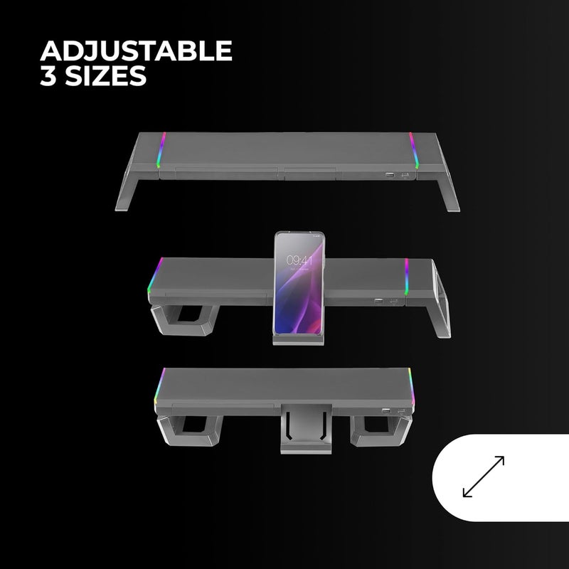 MARS GAMING MARSGAMING MGS-ONE Black, Stand Monitor Chroma RGB, Adjustable Size, Stand Smartphone & Tablet, Front USB 2.0 - Image 5