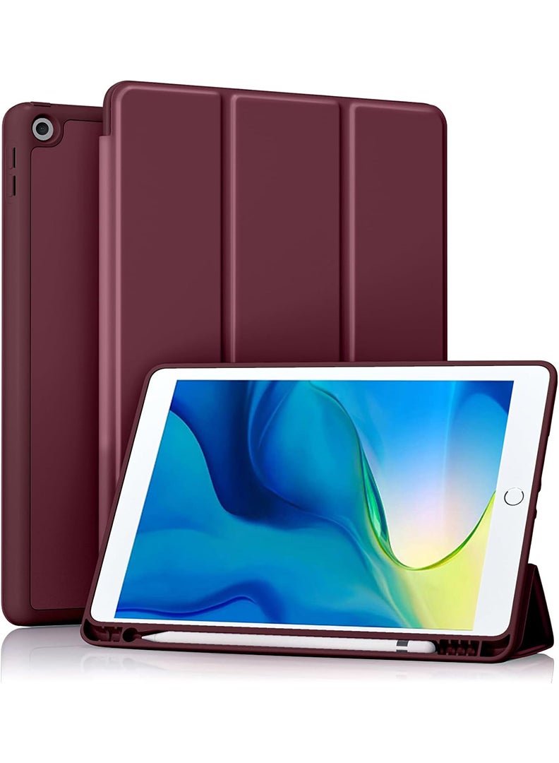 Theodor Case Compatible with iPad 10.2 Inch 2021/2020/2019, for iPad 9th/8th/7th Generation Smart Case with Pencil Holder, Protective Case with Soft TPU Back, Auto Sleep/Wake Cover, Wine - Image 1