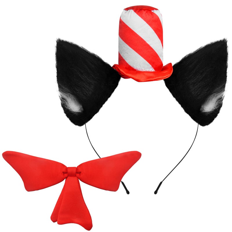 Aczyoxw Cat Ears Headband Red Stovepipe Hat and Bow In The Cute Costume Cosplay Party - Image 1