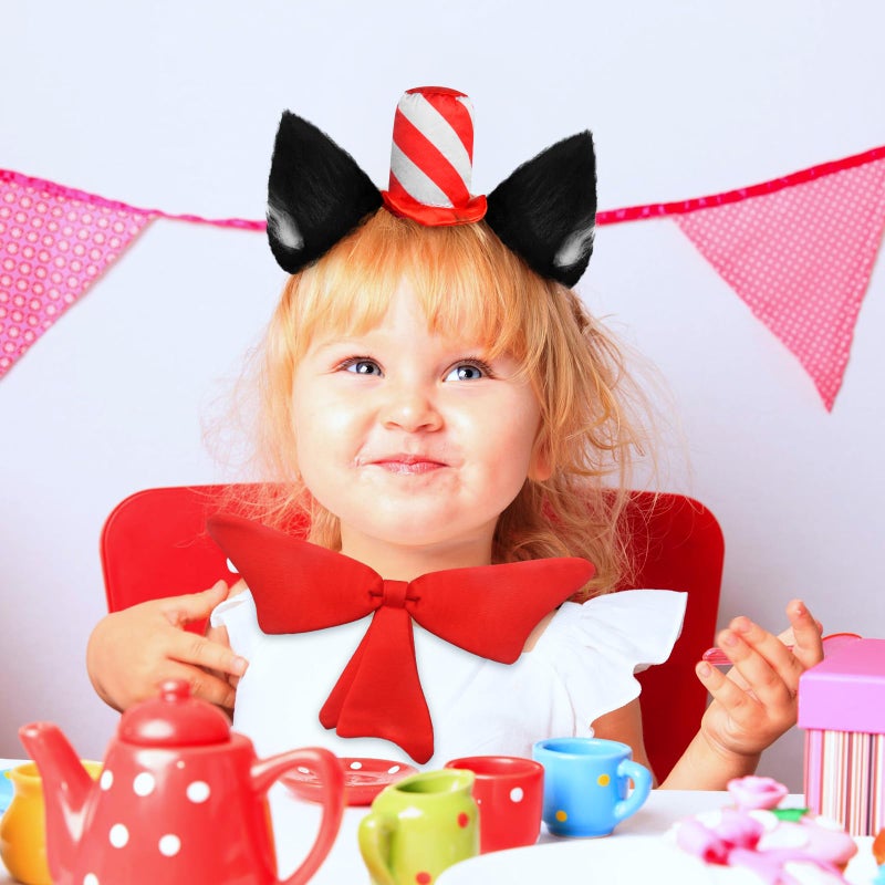 Aczyoxw Cat Ears Headband Red Stovepipe Hat and Bow In The Cute Costume Cosplay Party - Image 5