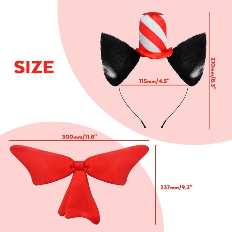 Aczyoxw Cat Ears Headband Red Stovepipe Hat and Bow In The Cute Costume Cosplay Party - Image 2