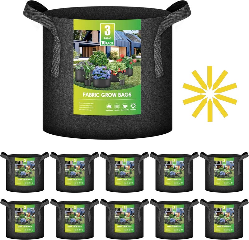 iPower 10-Pack 3 Gallon Thickened Grow Bags Nonwoven Fabric Pots Aeration Container with Strap Handles for Garden and Planting, Black - Image 1