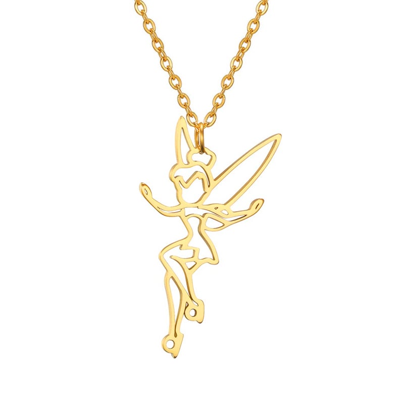 EUEAVAN Princess Wendy Tinkerbell Pendant Necklace Fairy Pixie Angel Trendy Exquisite Magical Dancer Ballet Choker Jewelry Fairy Tale Quote Women (gold) - Image 1