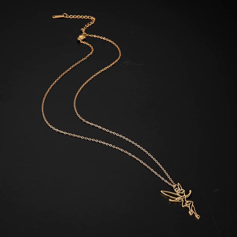 EUEAVAN Princess Wendy Tinkerbell Pendant Necklace Fairy Pixie Angel Trendy Exquisite Magical Dancer Ballet Choker Jewelry Fairy Tale Quote Women (gold) - Image 5