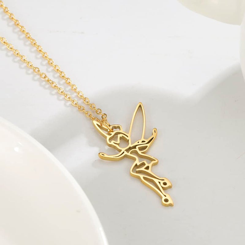 EUEAVAN Princess Wendy Tinkerbell Pendant Necklace Fairy Pixie Angel Trendy Exquisite Magical Dancer Ballet Choker Jewelry Fairy Tale Quote Women (gold) - Image 4
