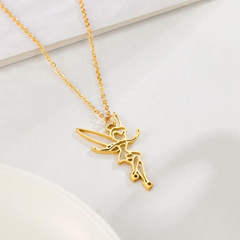 EUEAVAN Princess Wendy Tinkerbell Pendant Necklace Fairy Pixie Angel Trendy Exquisite Magical Dancer Ballet Choker Jewelry Fairy Tale Quote Women (gold) - Image 3