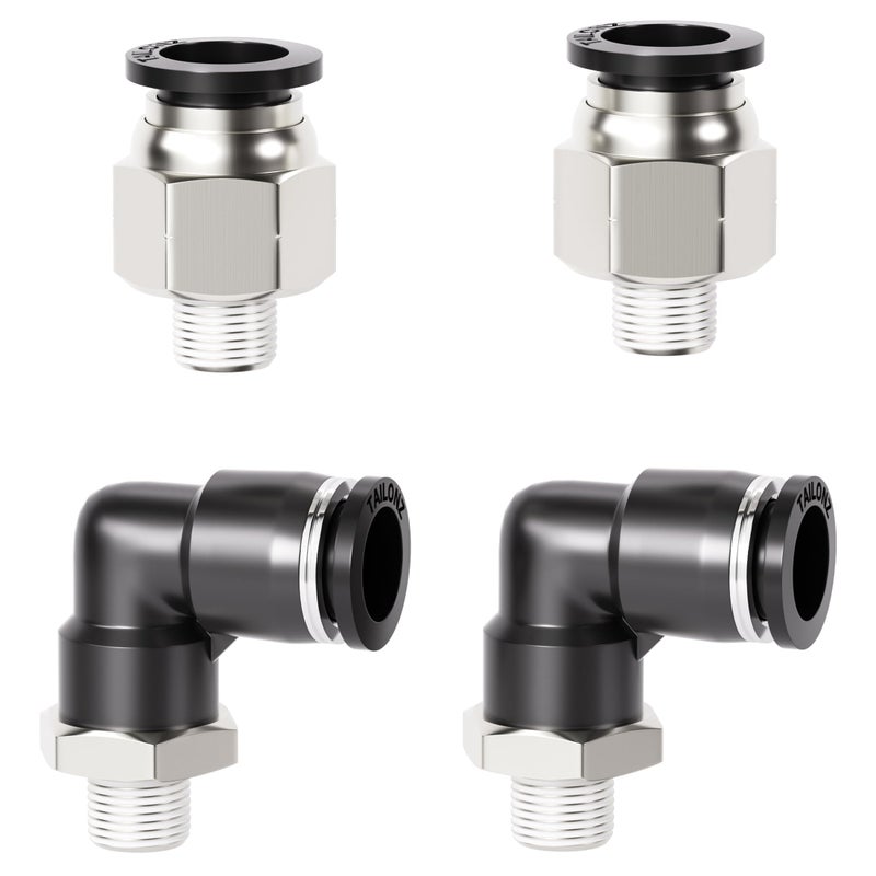TAILONZ PNEUMATIC Elbow and Straight Combination 3/8 Inch Tube OD x 1/8 Inch NPT Thread Push to Connect Fittings PC-3/8-N1+PL-3/8-N1(Pack of 12)