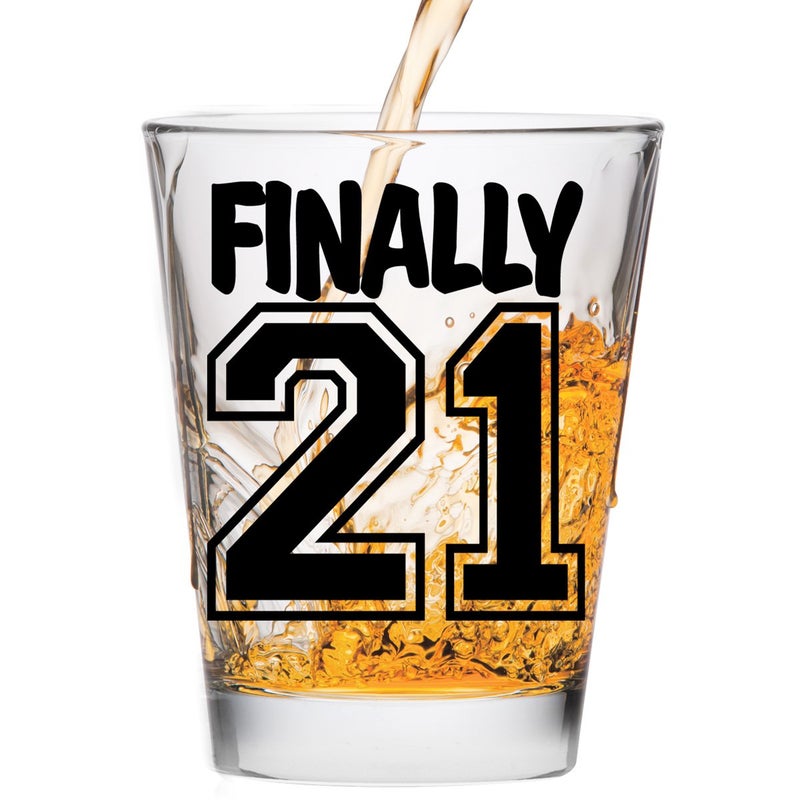 Make Em Laugh Finally 21 Birthday Shot Glass  Birthday Gift  Celebrate Turning TwentyOne  21st Birthday Gifts for Him or Gifts for Her  Shot Glass for 21st bday