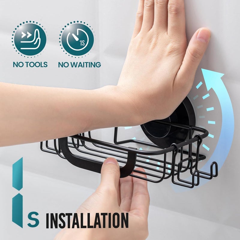Taili Soap Dish with Drain for Bathroom, Max Hold 5 kg, Stainless Steel Soap Dishes No Drilling, Soap Holder Wall Mounted, Soap Holder with Suction Cup for Shower, Kitchen, Sponge Holder, Black - Image 3