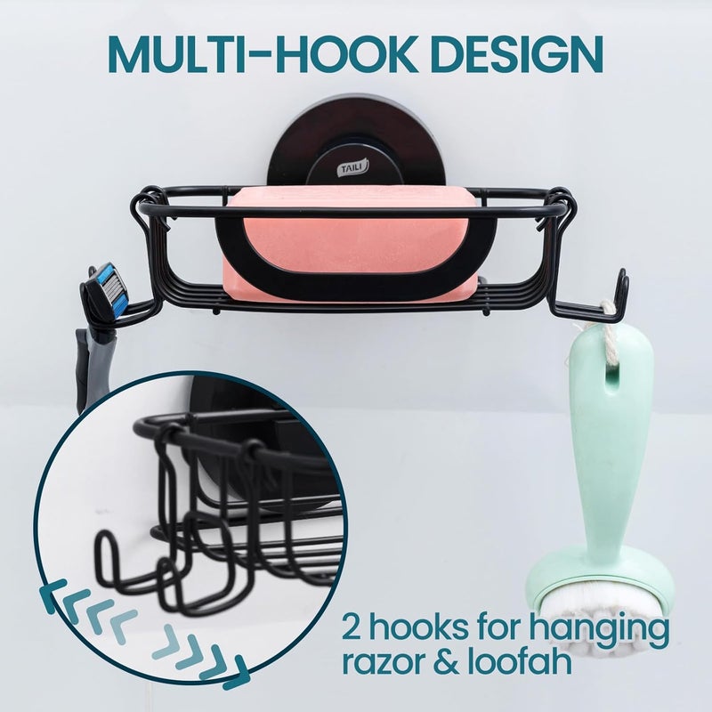 Taili Soap Dish with Drain for Bathroom, Max Hold 5 kg, Stainless Steel Soap Dishes No Drilling, Soap Holder Wall Mounted, Soap Holder with Suction Cup for Shower, Kitchen, Sponge Holder, Black - Image 5
