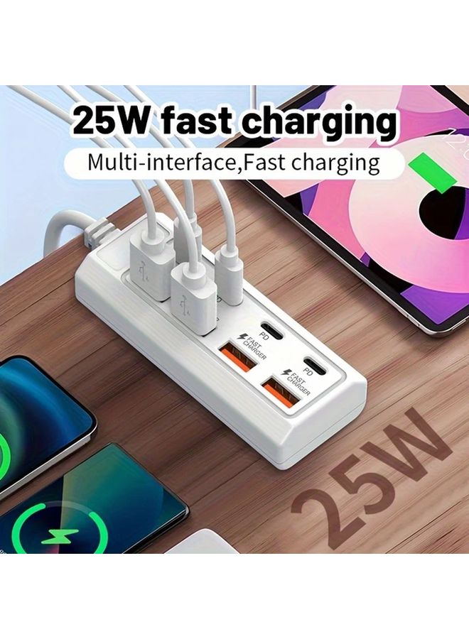 White 8 Port USB Hub 25W Fast Charging High Speed Data Transfer USB C A Multi Device - Image 1