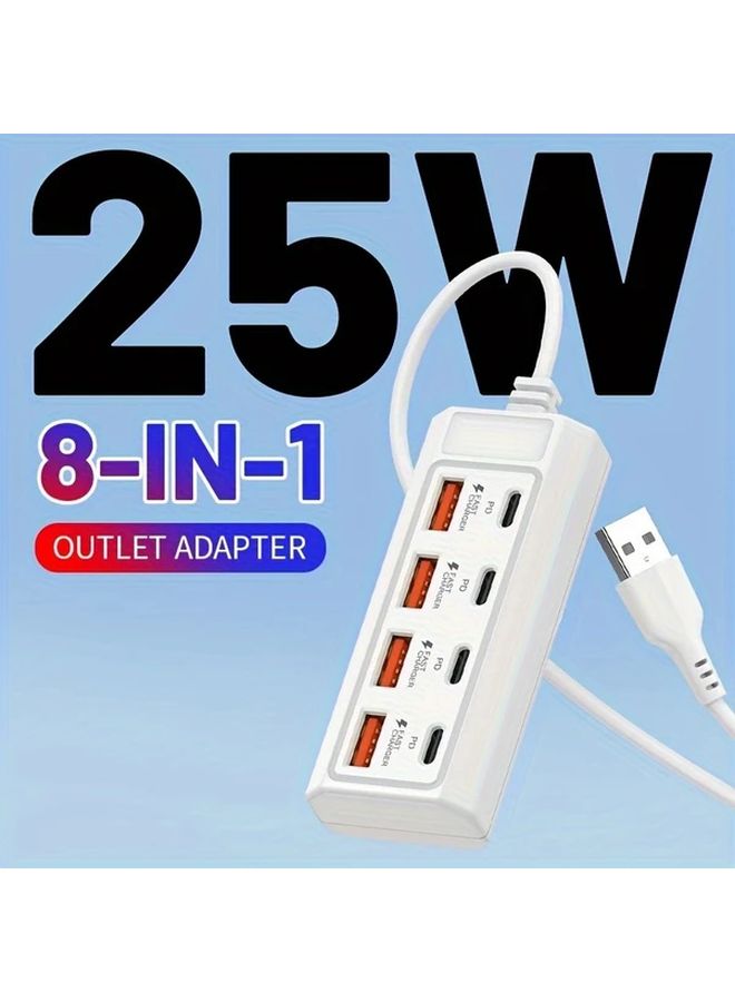 White 8 Port USB Hub 25W Fast Charging High Speed Data Transfer USB C A Multi Device - Image 3