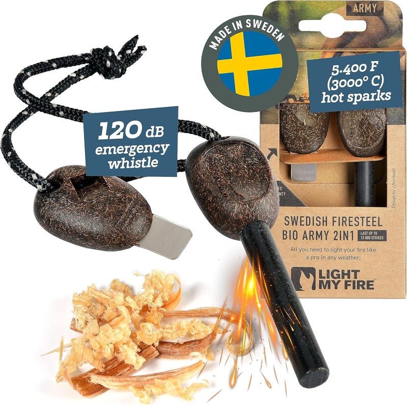 Light My Fire أداة بدء النار من الفلنت - قضيب فيرو - أداة بقاء عسكرية - معدات بوشكرافت - مجموعة بدء النار من الفلنت والفولاذ والمغنيسيوم - 3/8 بوصة - 2 في 1 - أدوات بدء النار للتخييم - 12,000 ضربة - Image 1