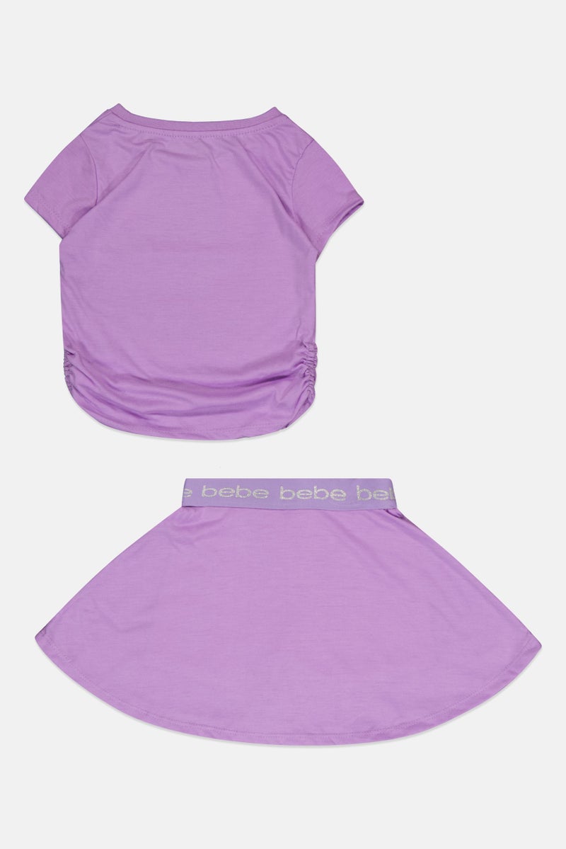 bebe Kids Girl 2 Piece Sportswear Fit Short Sleeve Training Top And Skort, Purple - Image 3