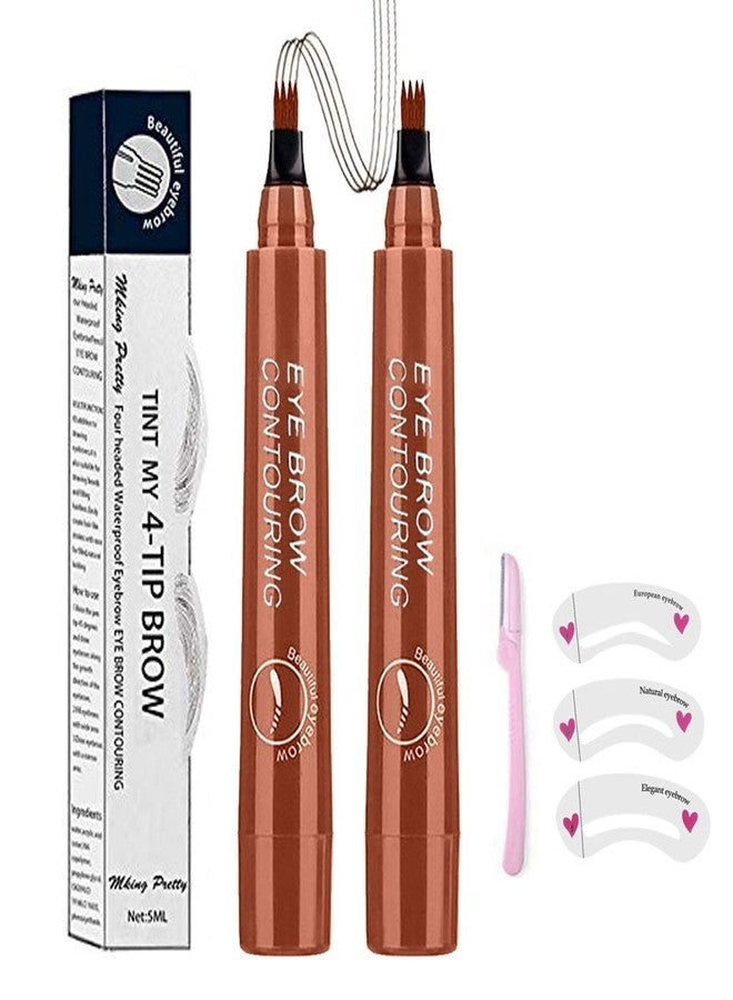 QUEMISS Microblading Eyebrow Pen 3D 4 Fork Tip Eyebrow Pencil Creates Lasting MakeUp Professional Natural Looking Brow Pen Cover Sparse Areas Daily Waterproof Brow Pencil - Image 1