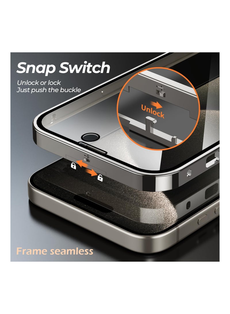 SYOSI Double-Sided Magnetic for iPhone 15 Pro Max Case, Full-Coverage Protective Case for iPhone 15 Pro Max with Metal Glass Screen Protector Buckle and Camera Lens Protector - Natural Titanium - Image 3